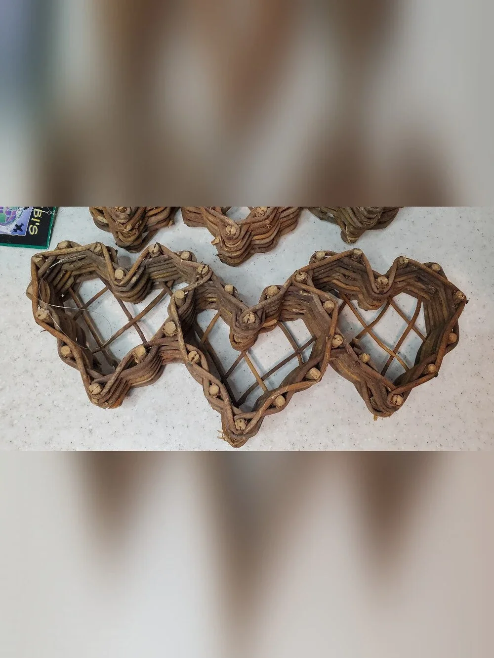 Vintage Heart Wicker Wall Shelf Set Rustic Vine Branch Cottagecore Grandmacore P